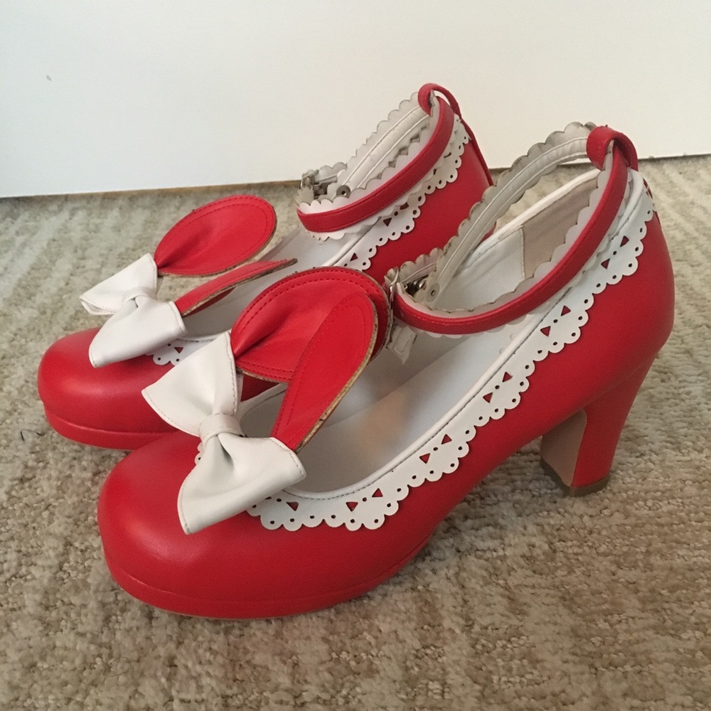 (SOLD) Cute Lolita Red & White Bunny Rabbit Shoes